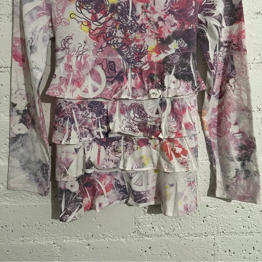 5/$25 Justice Girls Top 14 Pink Floral Sublimation Long Sleeve Tiered AQ11